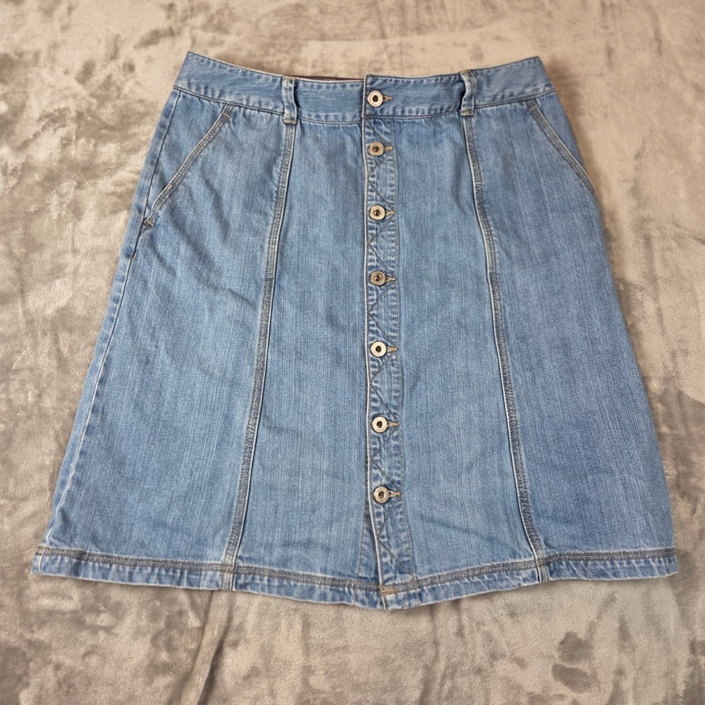 Eddie Bauer Coastal Denim A-Line Skirt Button Front Blue Jean 10